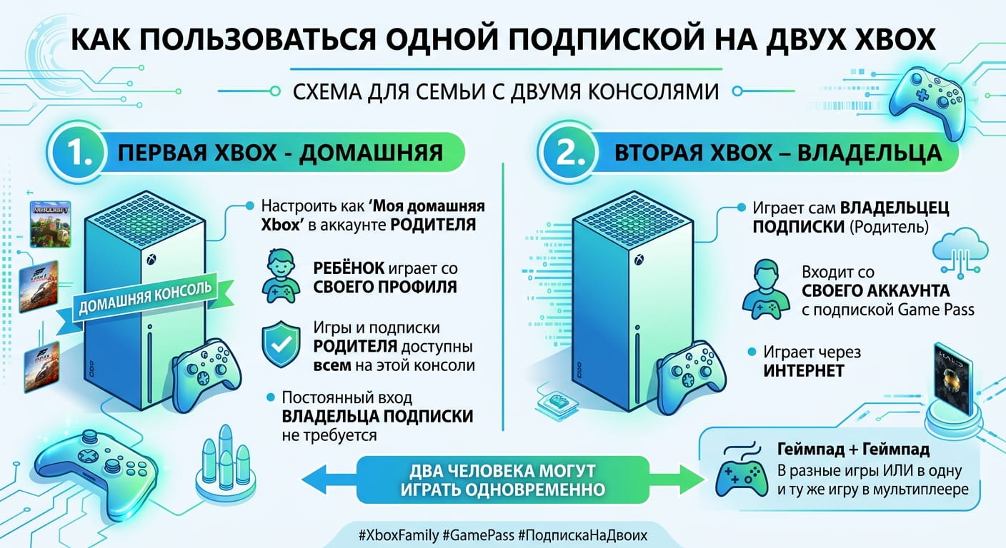Как пользоваться одной подпиской на двух Xbox