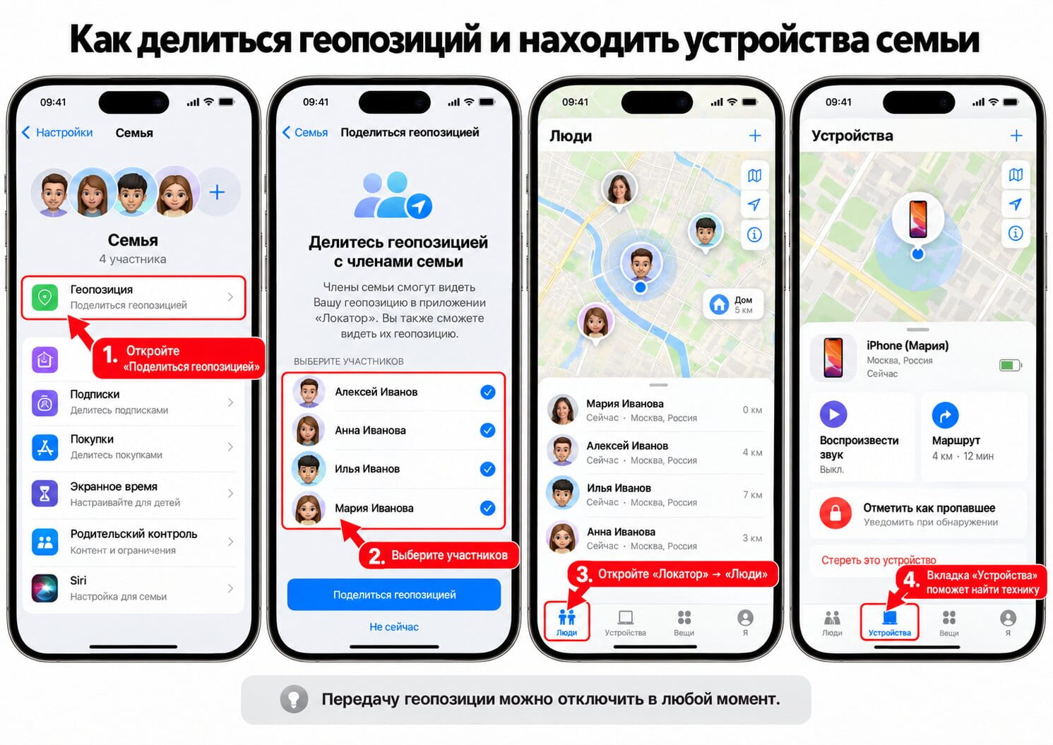 Как делиться геопозицией Apple