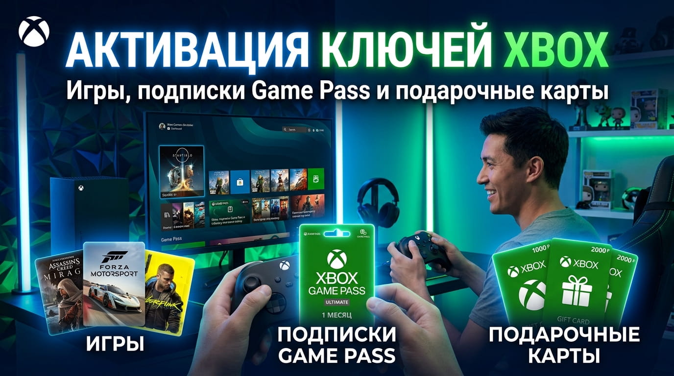 Активация ключей Xbox: игры, подписки Game Pass и подарочные карты